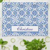 ポルトガル語タイル青地中海のフローラ キッチンタオル (折り畳み)