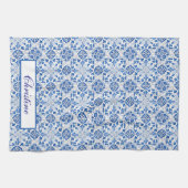 ポルトガル語タイル青地中海のフローラ キッチンタオル (横)