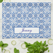 ポルトガル語タイル青地中海のフローラ キッチンタオル (折り畳み)