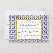 ポルトガル語タイル青地中海の白RSVP 出欠カード (正面)