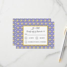 ポルトガル語タイル青地中海の白RSVP 出欠カード