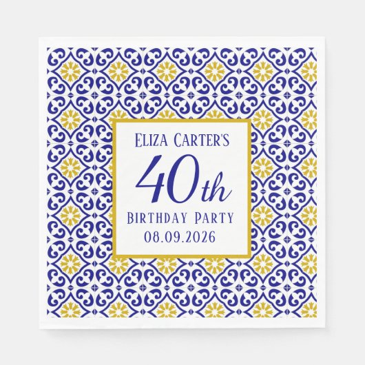 ポルトガル語タイル青40歳の誕生日地中海の スタンダードランチョンナプキン (正面)