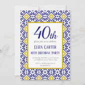 ポルトガル語タイル青40歳の誕生日地中海の 招待状 (正面)
