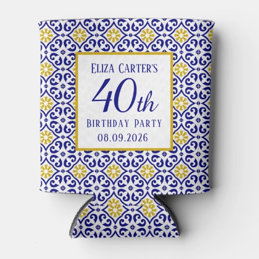 ポルトガル語タイル青40歳の誕生日地中海の 缶クーラー (正面)