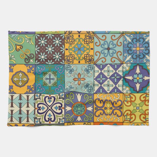 ポルトガル語タラベラタイルデザイン キッチンタオル (横)