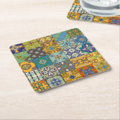 ポルトガル語タラベラタイルデザイン スクエアペーパーコースター (アングル)