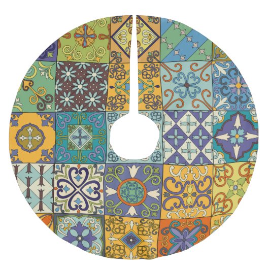 ポルトガル語タラベラタイルデザイン ブラッシュドポリエステルツリースカート (正面)