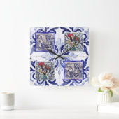 ポルトガル語フォークアートデザイン スクエア壁時計 (ホーム)