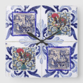 ポルトガル語フォークアートデザイン スクエア壁時計 (正面)