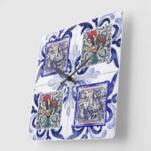 ポルトガル語フォークアートデザイン スクエア壁時計 (傾斜)