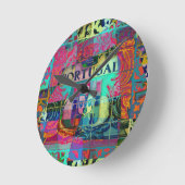 ポルトガル語フォークアートデザイン ラウンド壁時計 (傾斜)