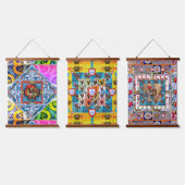 ポルトガル語フォークアートデザイン 吊り下げ型タペストリー (トリプル)