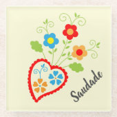 ポルトガル語フォークハートとサウダード語 ガラスコースター (正面)