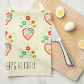 ポルトガル語フォークハートパターン キッチンタオル (四つ折り)