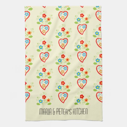 ポルトガル語フォークハートパターン キッチンタオル (縦)