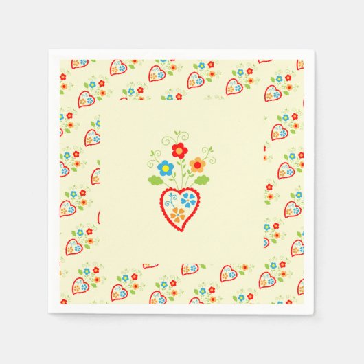 ポルトガル語フォークロマンチックハート スタンダードカクテルナプキン (正面)