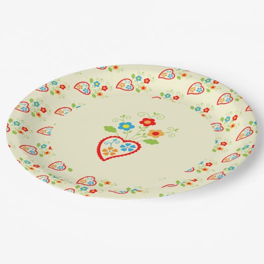 ポルトガル語フォークロマンチックハート ペーパープレート (アングル)