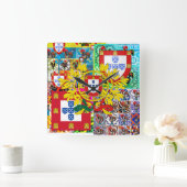 ポルトガル語フォーク芸術 スクエア壁時計 (ホーム)