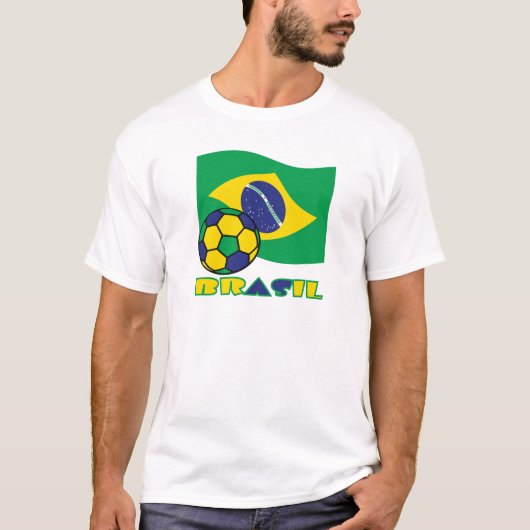 ポルトガル語ブラジレイロフテボルE Bandeira Brasil Tシャツ (正面)