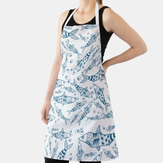 ポルトガル語リスボンイワシ模様アズレヨス白 エプロン (インサイチュ)