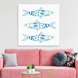 ポルトガル語リスボンイワシ模様アズレヨス白 キャンバスプリント