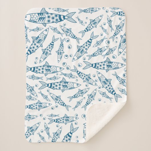 ポルトガル語リスボンイワシ模様アズレヨス白 シェルパブランケット (正面)