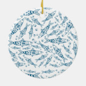 ポルトガル語リスボンイワシ模様アズレヨス白 セラミックオーナメント (裏面)