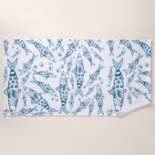 ポルトガル語リスボンイワシ模様アズレヨス白 ビーチタオル (正面)