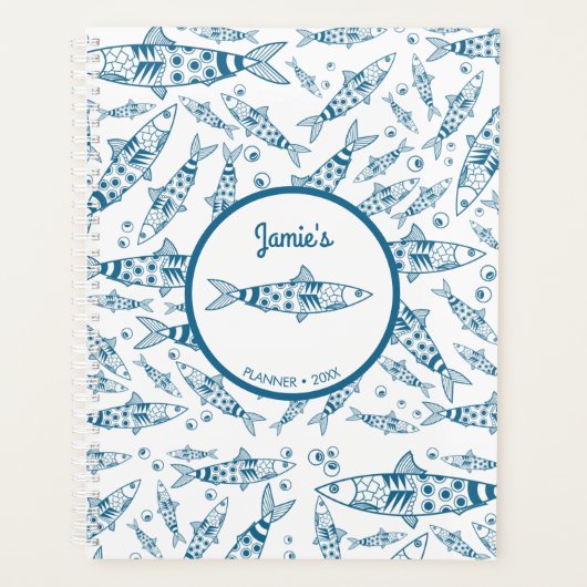 ポルトガル語リスボンイワシ模様アズレヨス白 プランナー手帳 (正面)