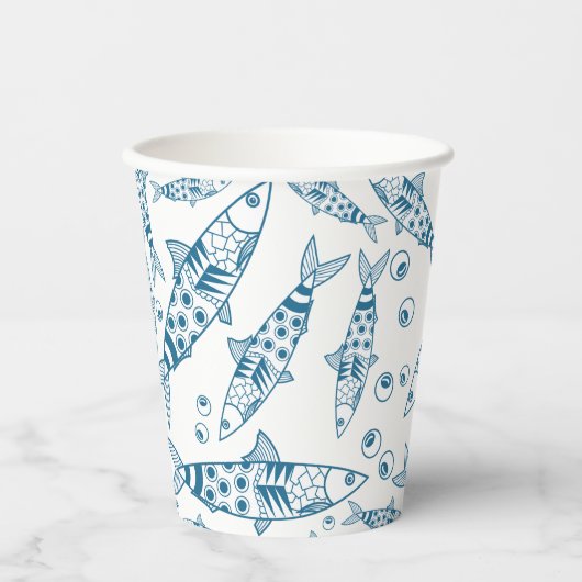 ポルトガル語リスボンイワシ模様アズレヨス白 紙コップ (正面)