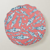 ポルトガル語リスボンサーディンパターンアズレジョスピンク ラウンドクッション (裏面)