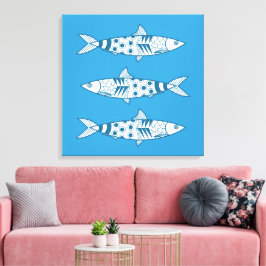 ポルトガル語リスボンサーディンパターンアズレジョスブルー キャンバスプリント