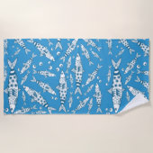 ポルトガル語リスボンサーディンパターンアズレジョスブルー ビーチタオル (正面)