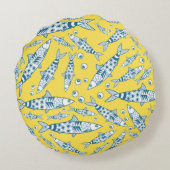 ポルトガル語リスボンサーディンパターンアズレジョス黄色 ラウンドクッション (裏面)