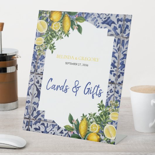 ポルトガル語レモンのタイル結婚式のカードとギフト 台座サイン (インサイチュ)