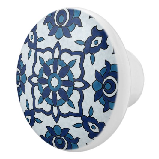ポルトガル語（青）アズレホスフローラタイル模様 セラミックノブ (右)