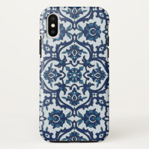 ポルトガル語(青)アズレホスフローラタイル模様 iPhone X ケース