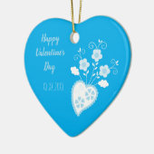 ポルトガル語（青）ロマンチックハート セラミックオーナメント (左)