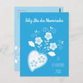 ポルトガル語(青)ロマンチックハート ポストカード (正面/裏面)