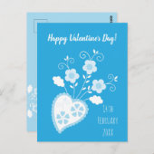 ポルトガル語（青）ロマンチックハート ポストカード (正面/裏面)