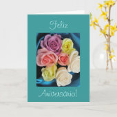 ポルトガル語: Aniversarioのパラオキシ安息香酸エステルの誕生日-ティール（緑がかった色） カード (黄色い花)