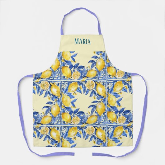 ポルトガル風の青背景にレモン エプロン (正面)
