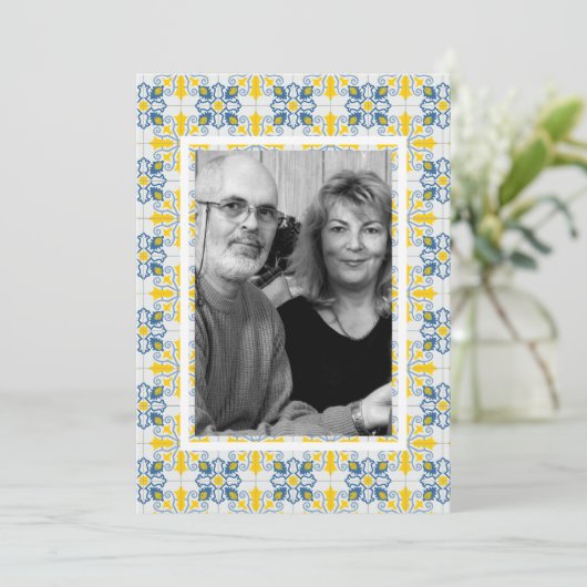 ポルトガル風タイルの家族写真フレーム クリスマスカード シーズンカード (スタンド正面)