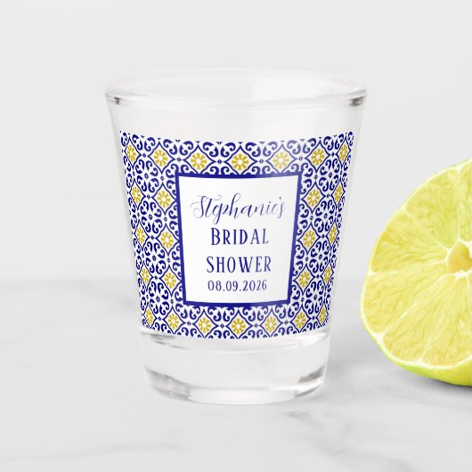 ポルトガル風タイル ブルー メディテレーニアン ブライダルシャワー ショットグラス (正面)