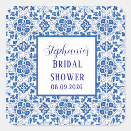 ポルトガル風タイル ブルー メディテレーニアン ブライダルシャワー スクエアシール