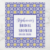 ポルトガル風タイル ブルー メディテレーニアン ブライダルシャワー ワインラベル (シングルラベル)