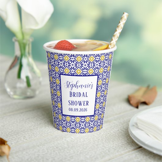 ポルトガル風タイル ブルー メディテレーニア 婚前パーティー 紙コップ (インサイチュ)
