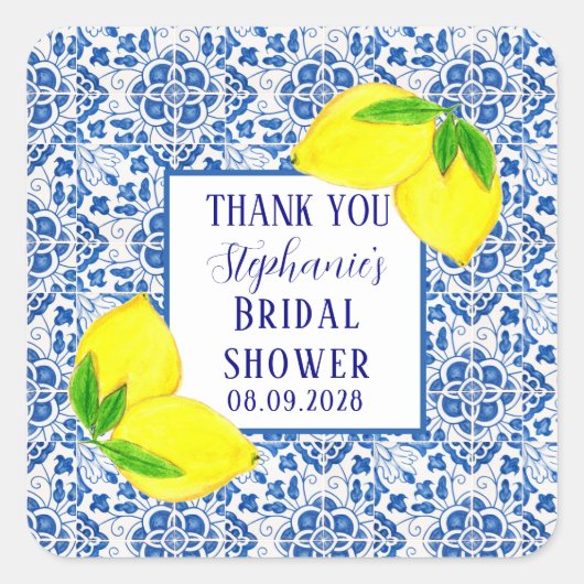 ポルトガル風タイル レモン メディテレーニアン ブライダルシャワー スクエアシール (正面)