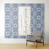 ポルトガル風青タイルの結婚式用背景 タペストリー (インサイチュ(横))