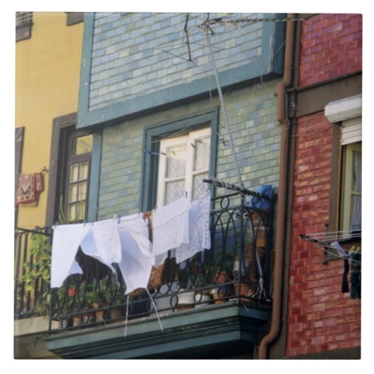 ポルトガル、オポルト（ポルト）。 女性の洗ぶら下がった濯物 タイル (正面)